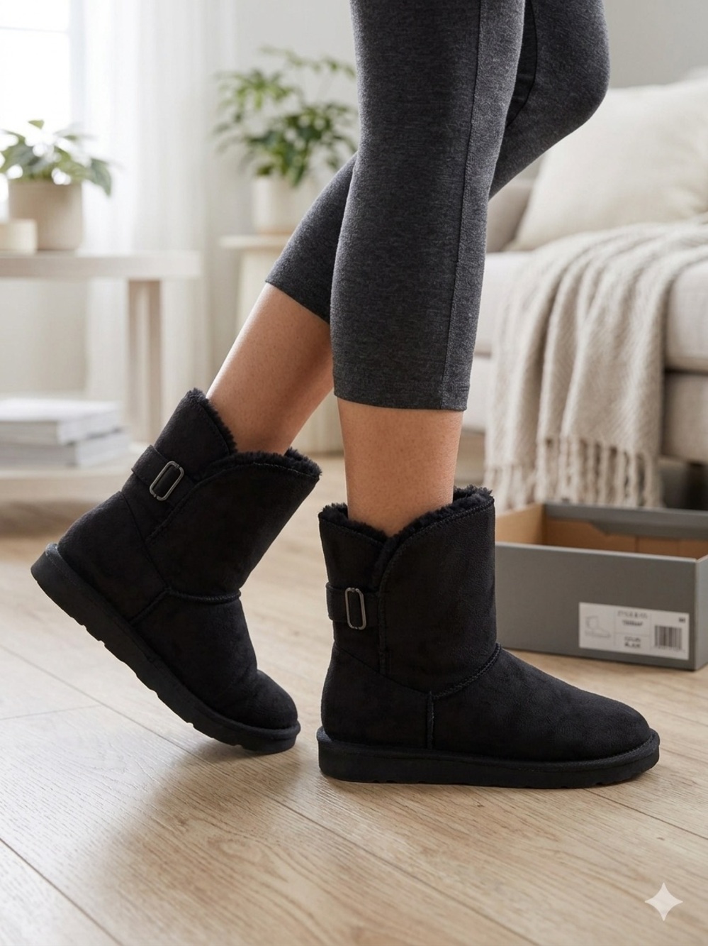 STYLE & CO Black Short Shearling Winter Boots